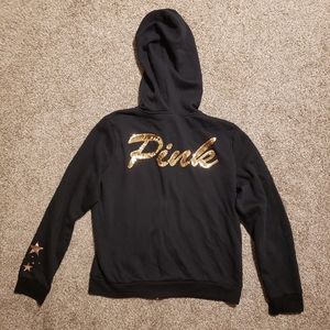 Victoria's Secret PINK black & gold bling sequin embellished hoodie size large